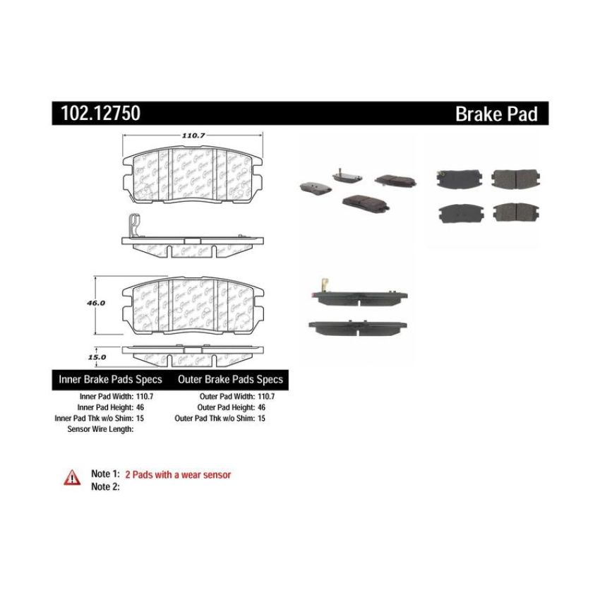 CENTRIC PARTS 102.12750 C-Tek Semi-Metallic Brake Pads with Shims
