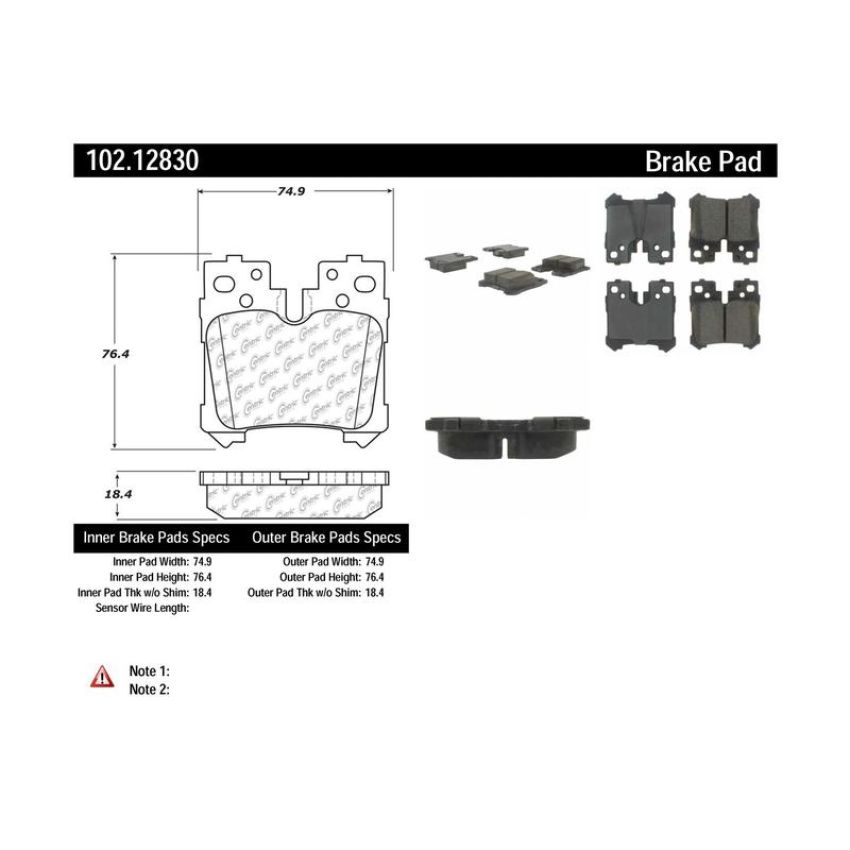 CENTRIC PARTS 102.12830 C-Tek Semi-Metallic Brake Pads with Shims