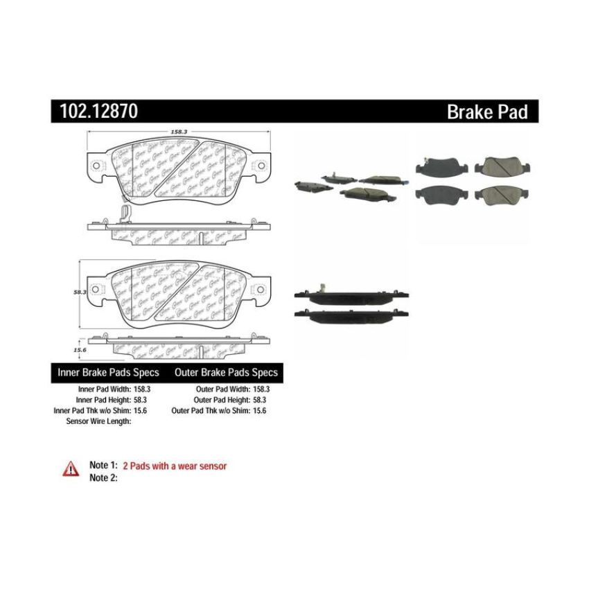 CENTRIC PARTS 102.12870 C-Tek Semi-Metallic Brake Pads with Shims