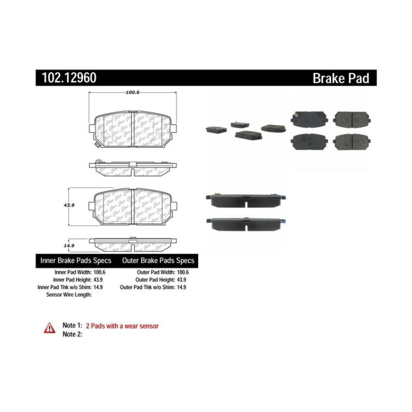 CENTRIC PARTS 102.12960 C-Tek Semi-Metallic Brake Pads with Shims