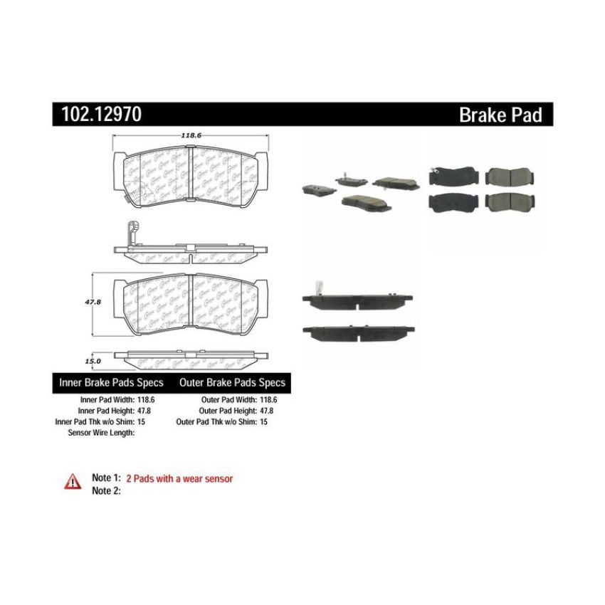 CENTRIC PARTS 102.12970 C-Tek Semi-Metallic Brake Pads with Shims