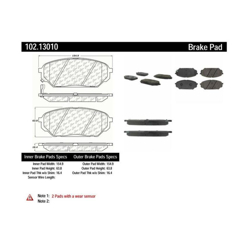 CENTRIC PARTS 102.13010 C-Tek Semi-Metallic Brake Pads with Shims