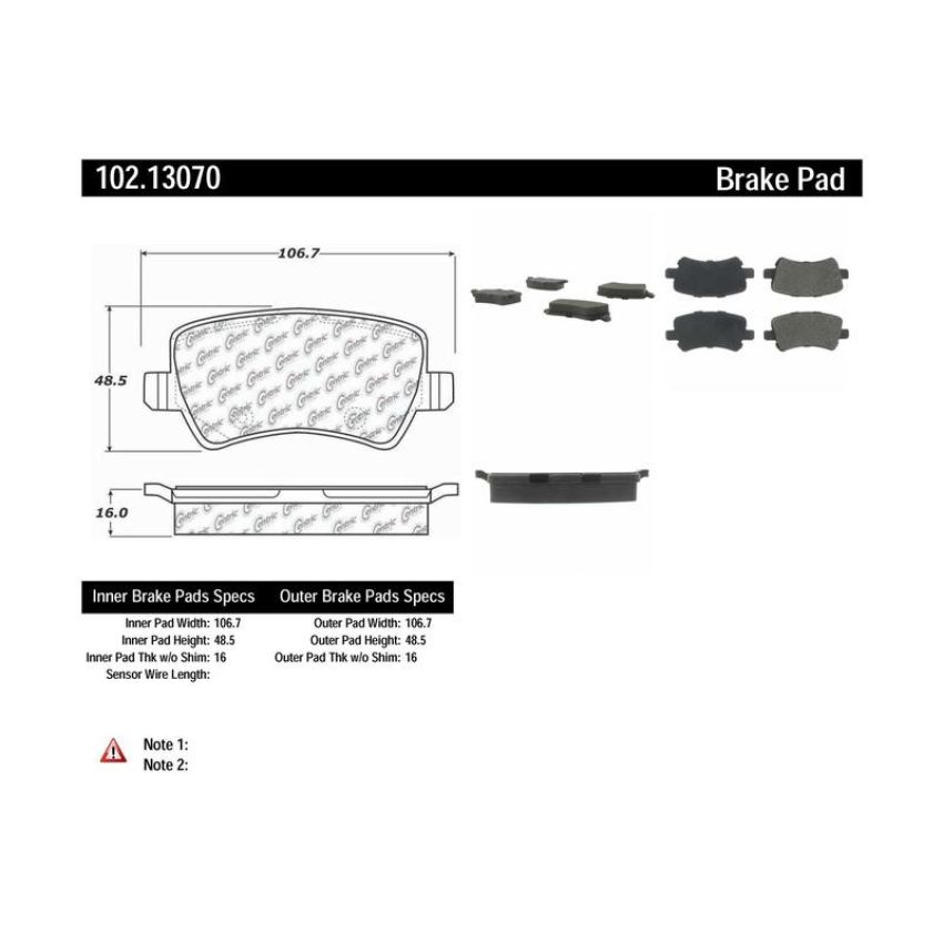 CENTRIC PARTS 102.13070 C-Tek Semi-Metallic Brake Pads with Shims