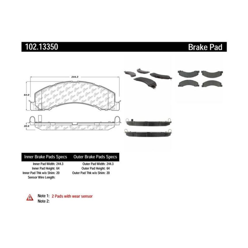 CENTRIC PARTS 102.13350 C-Tek Semi-Metallic Brake Pads with Shims
