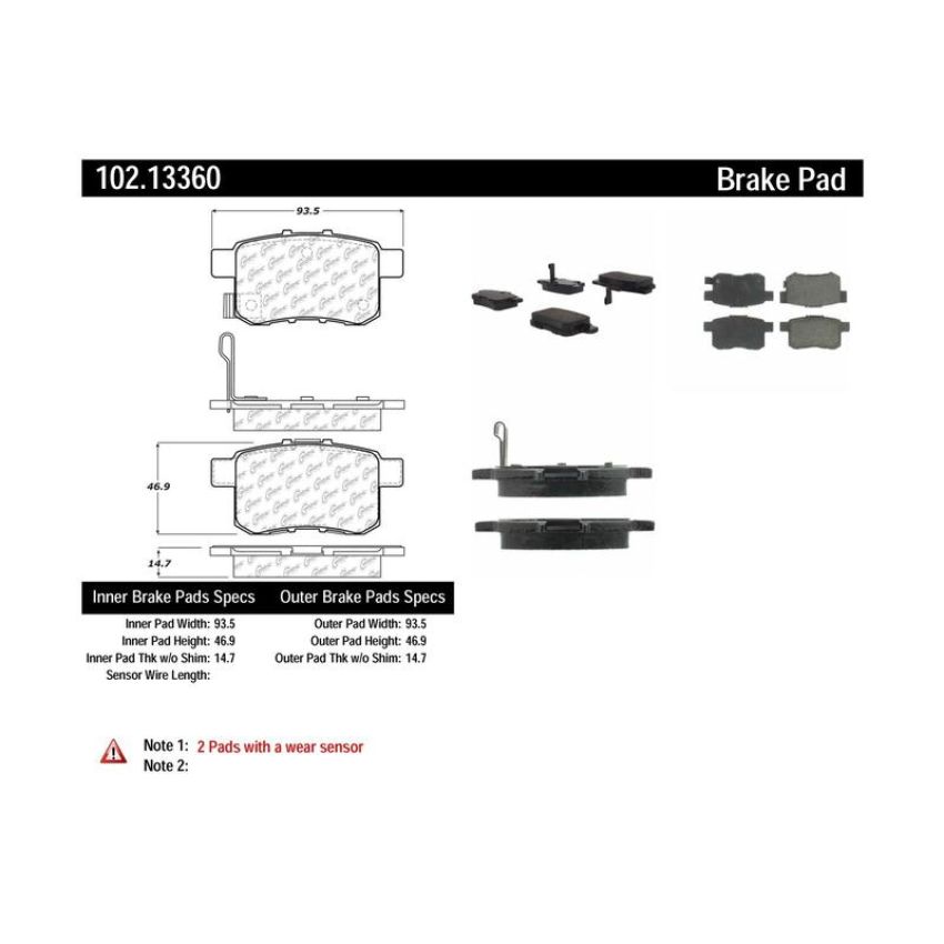 CENTRIC PARTS 102.13360 C-Tek Semi-Metallic Brake Pads with Shims