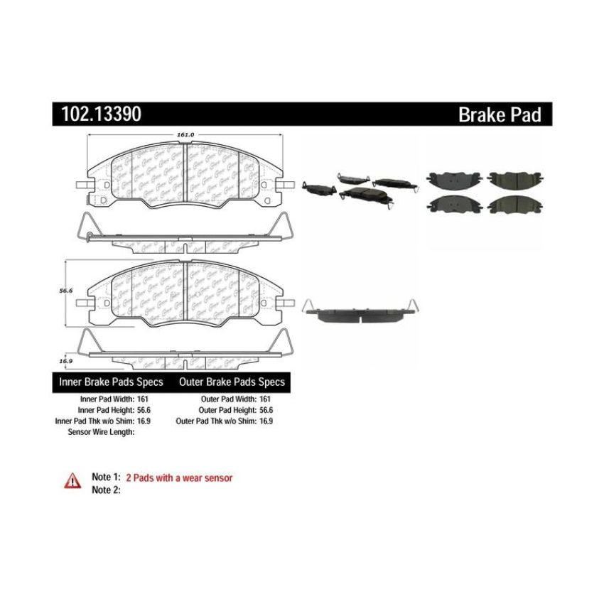 CENTRIC PARTS 102.13390 C-Tek Semi-Metallic Brake Pads with Shims