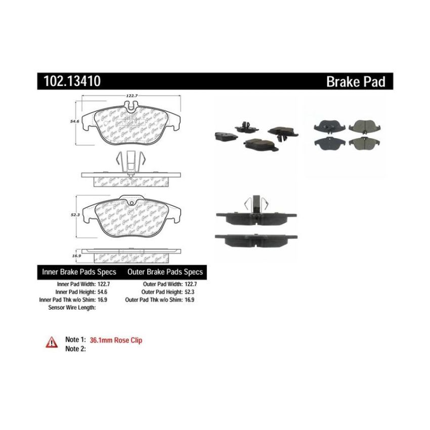 CENTRIC PARTS 102.13410 C-Tek Semi-Metallic Brake Pads with Shims