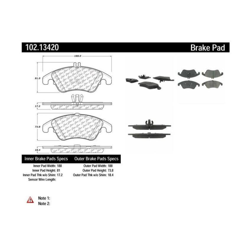 CENTRIC PARTS 102.13420 C-Tek Semi-Metallic Brake Pads with Shims