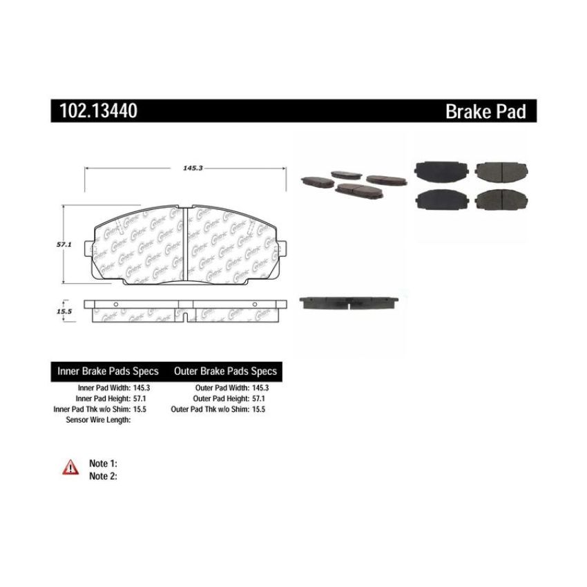 CENTRIC PARTS 102.13440 C-Tek Semi-Metallic Brake Pads with Shims