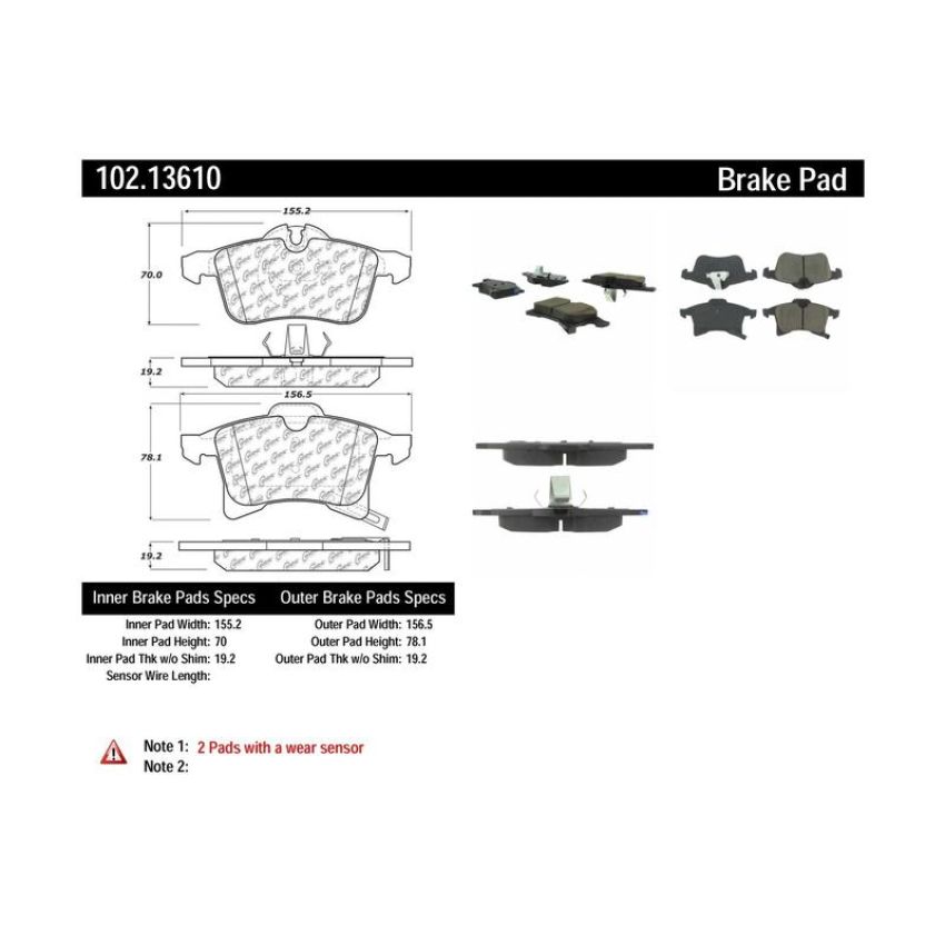 CENTRIC PARTS 102.13610 C-Tek Semi-Metallic Brake Pads with Shims