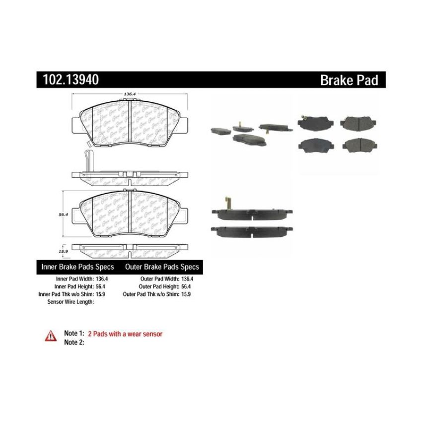CENTRIC PARTS 102.13940 C-Tek Semi-Metallic Brake Pads with Shims