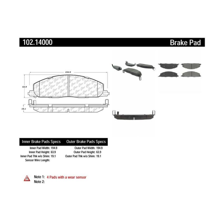 CENTRIC PARTS 102.14000 C-Tek Semi-Metallic Brake Pads with Shims