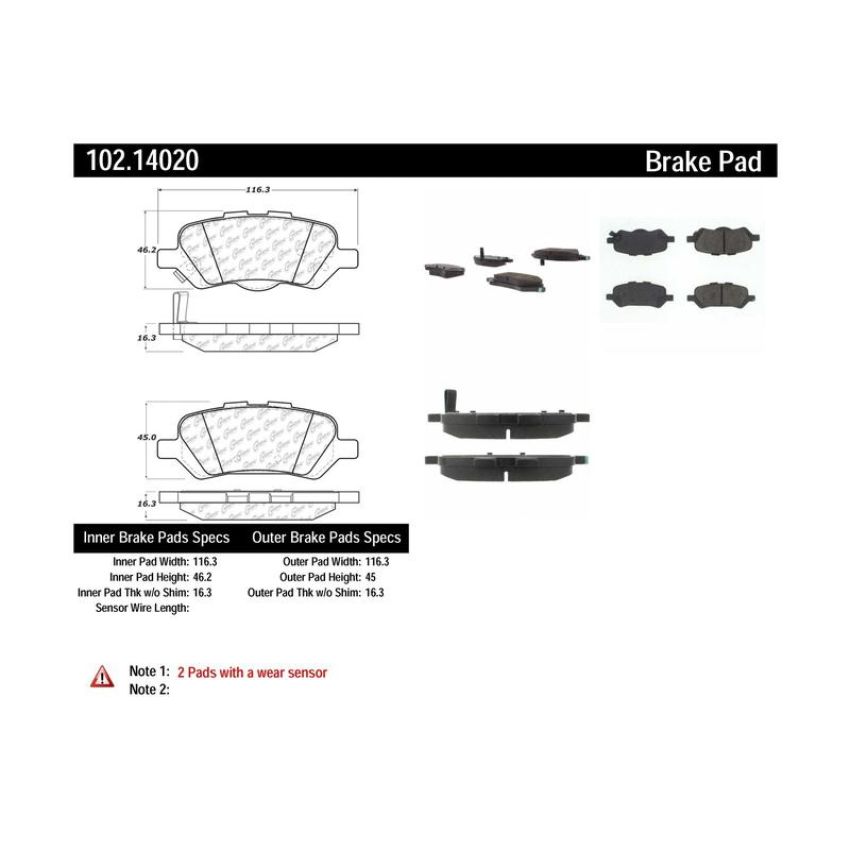 CENTRIC PARTS 102.14020 C-Tek Semi-Metallic Brake Pads with Shims