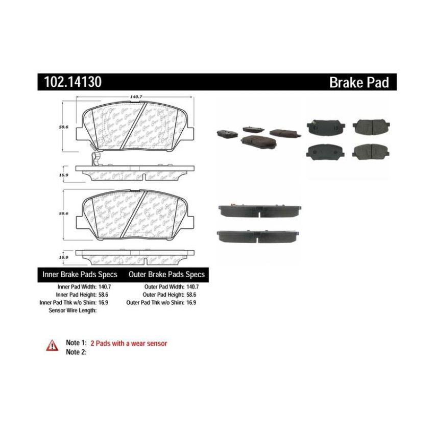 CENTRIC PARTS 102.14130 C-Tek Semi-Metallic Brake Pads with Shims