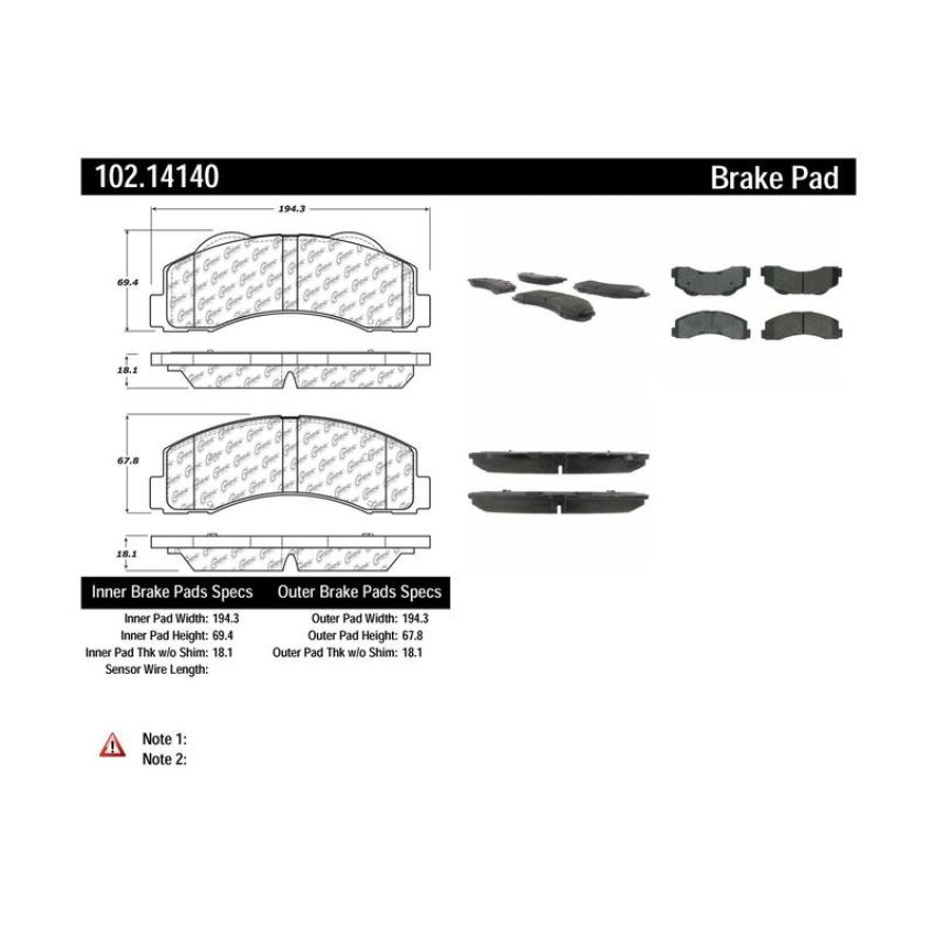 CENTRIC PARTS 102.14140 C-Tek Semi-Metallic Brake Pads with Shims