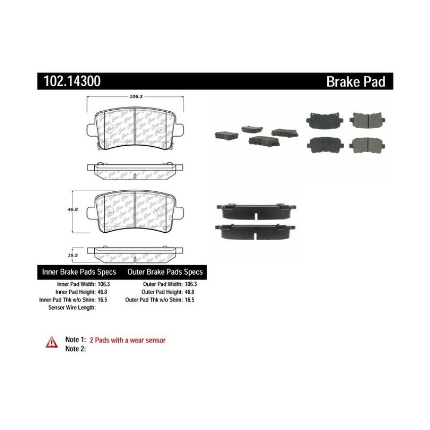 CENTRIC PARTS 102.14300 C-Tek Semi-Metallic Brake Pads with Shims
