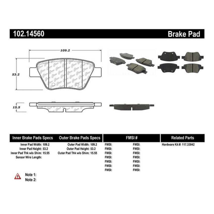 CENTRIC PARTS 102.14560 C-Tek Semi-Metallic Brake Pads with Shims