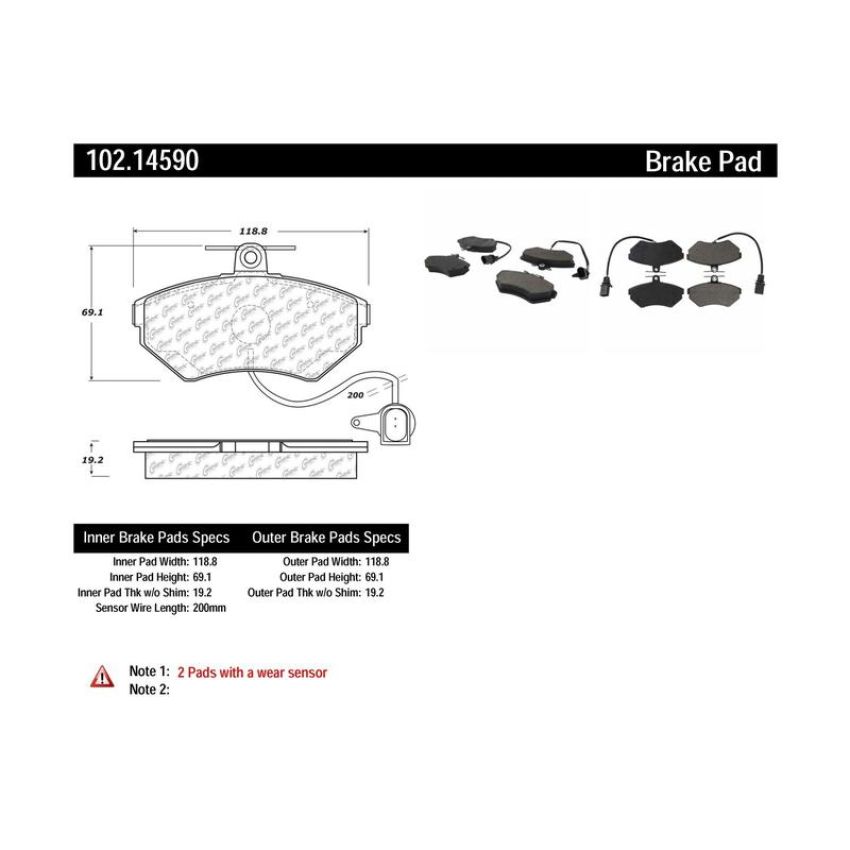 CENTRIC PARTS 102.14590 C-Tek Semi-Metallic Brake Pads with Shims