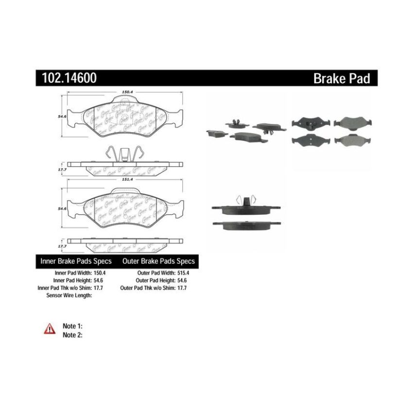 CENTRIC PARTS 102.14600 C-Tek Semi-Metallic Brake Pads with Shims