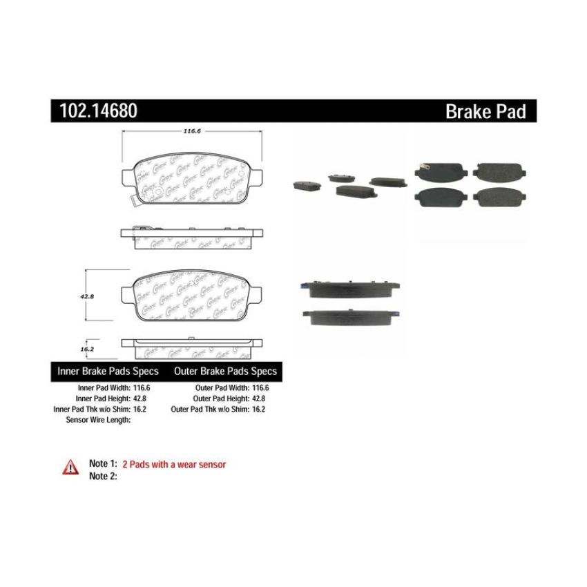 CENTRIC PARTS 102.14680 C-Tek Semi-Metallic Brake Pads with Shims