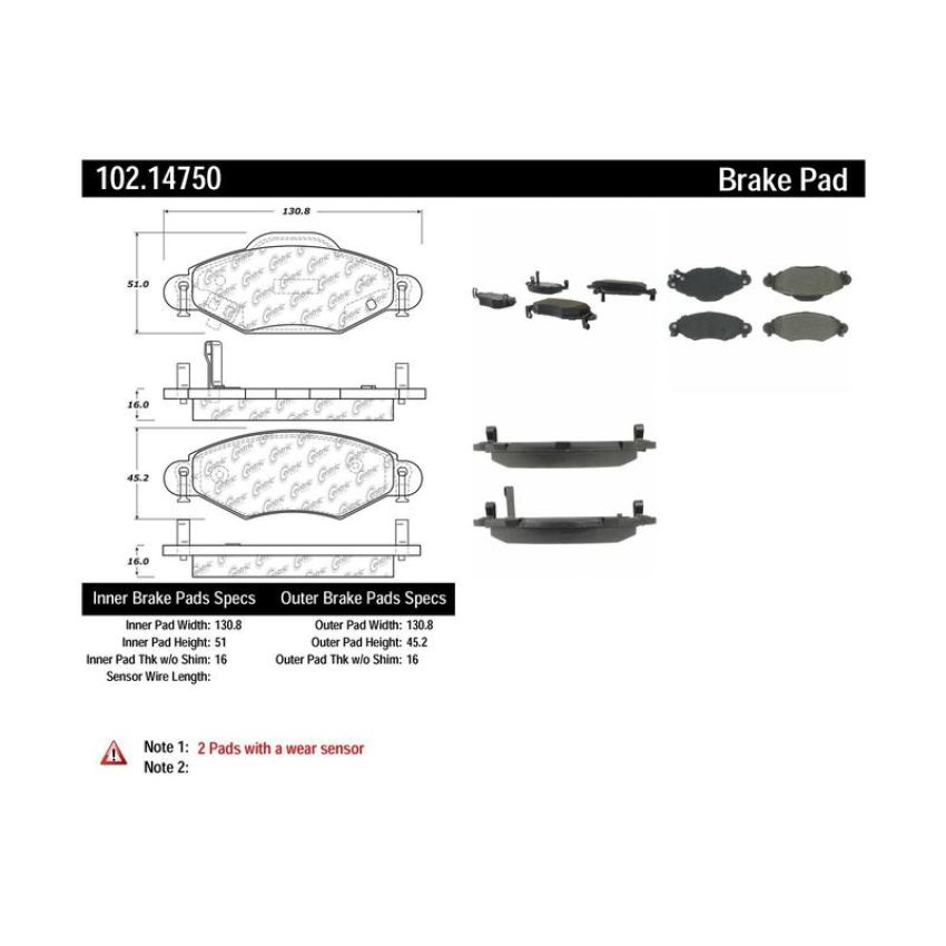 CENTRIC PARTS 102.14750 C-Tek Semi-Metallic Brake Pads with Shims