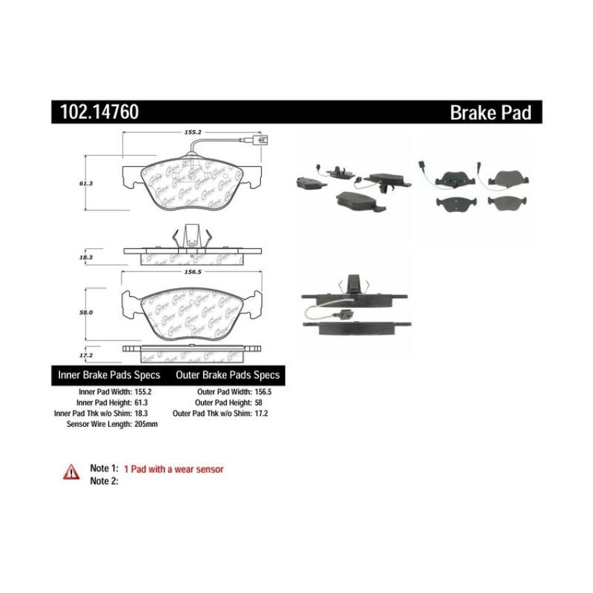CENTRIC PARTS 102.14760 C-Tek Semi-Metallic Brake Pads with Shims