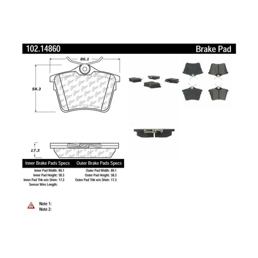 CENTRIC PARTS 102.14860 C-Tek Semi-Metallic Brake Pads with Shims