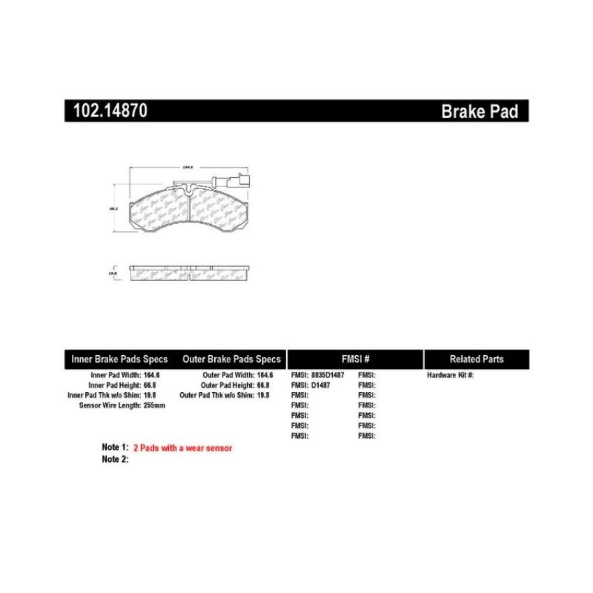 CENTRIC PARTS 102.14870 C-Tek Semi-Metallic Brake Pads with Shims