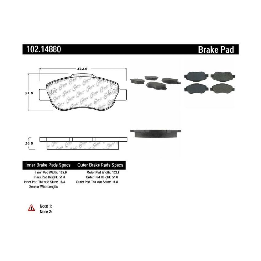 CENTRIC PARTS 102.14880 C-Tek Semi-Metallic Brake Pads with Shims