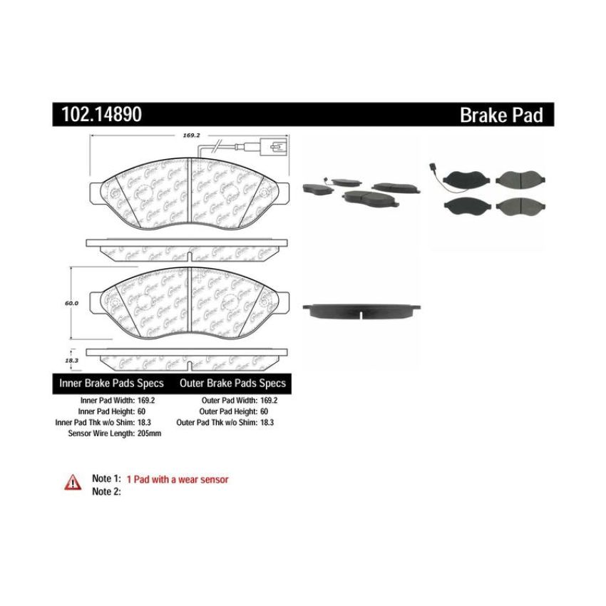 CENTRIC PARTS 102.14890 C-Tek Semi-Metallic Brake Pads with Shims