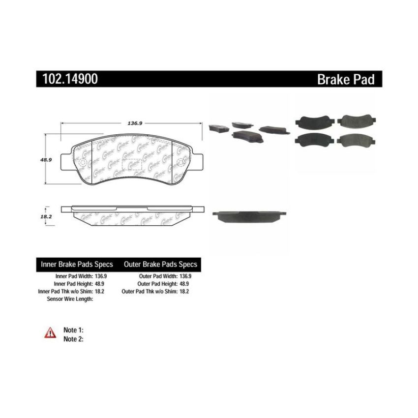 CENTRIC PARTS 102.14900 C-Tek Semi-Metallic Brake Pads with Shims
