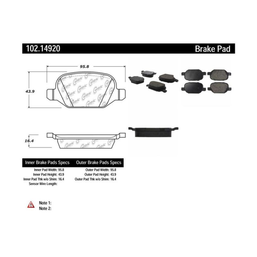 CENTRIC PARTS 102.14920 C-Tek Semi-Metallic Brake Pads with Shims