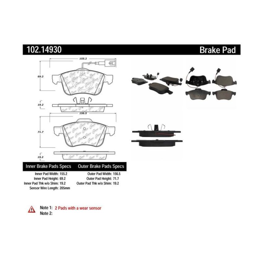 CENTRIC PARTS 102.14930 C-Tek Semi-Metallic Brake Pads with Shims