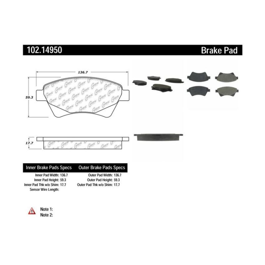 CENTRIC PARTS 102.14950 C-Tek Semi-Metallic Brake Pads with Shims