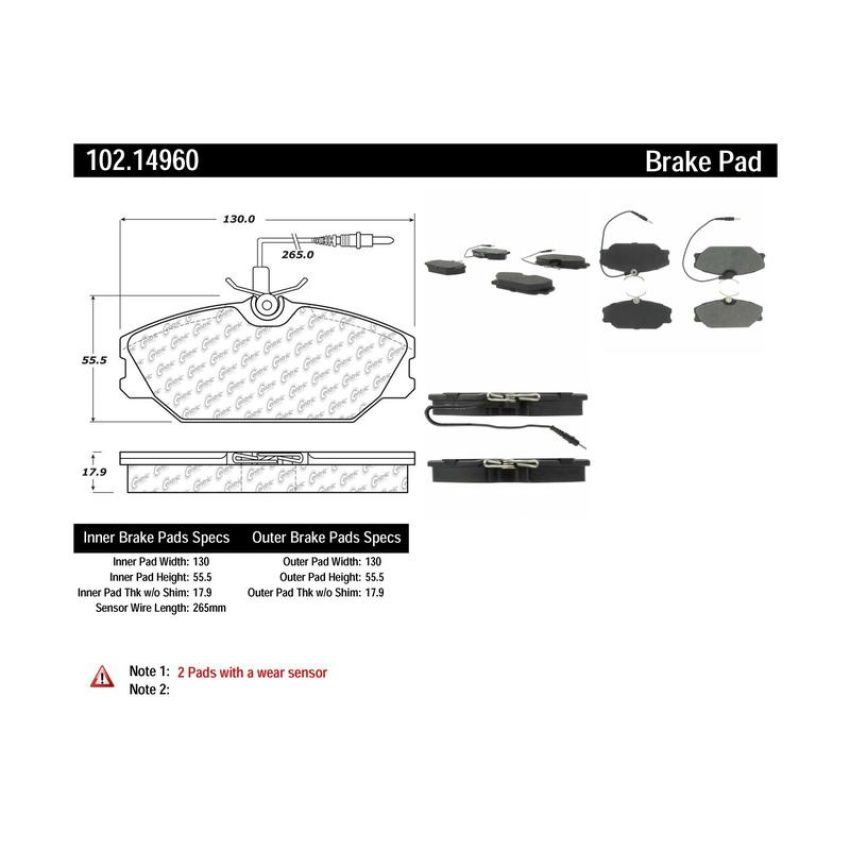 CENTRIC PARTS 102.14960 C-Tek Semi-Metallic Brake Pads with Shims