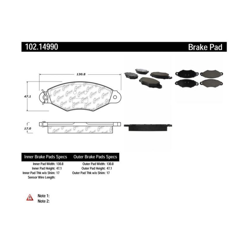 CENTRIC PARTS 102.14990 C-Tek Semi-Metallic Brake Pads with Shims