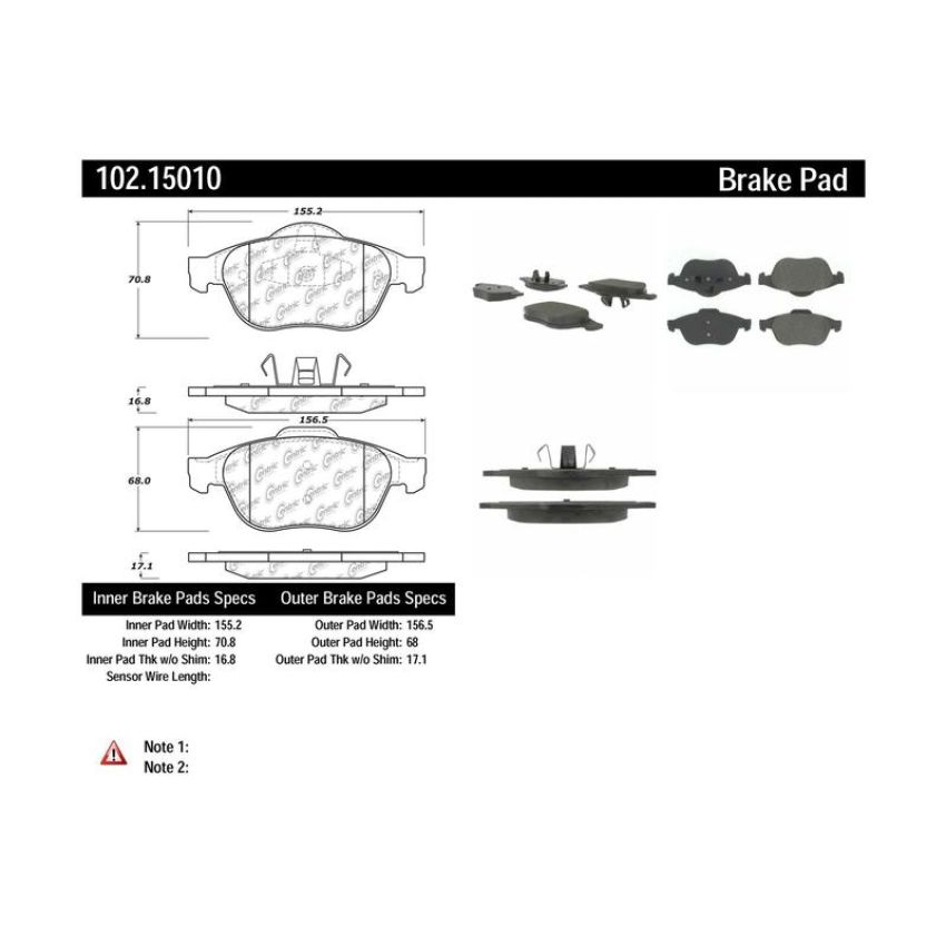 CENTRIC PARTS 102.15010 C-Tek Semi-Metallic Brake Pads with Shims