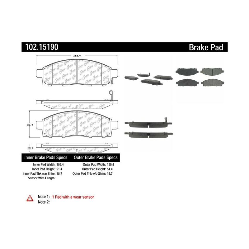 CENTRIC PARTS 102.15190 C-Tek Semi-Metallic Brake Pads with Shims