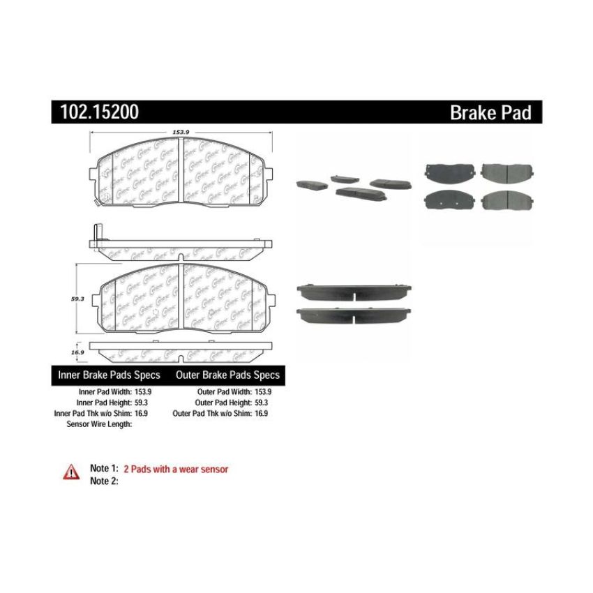 CENTRIC PARTS 102.15200 C-Tek Semi-Metallic Brake Pads with Shims