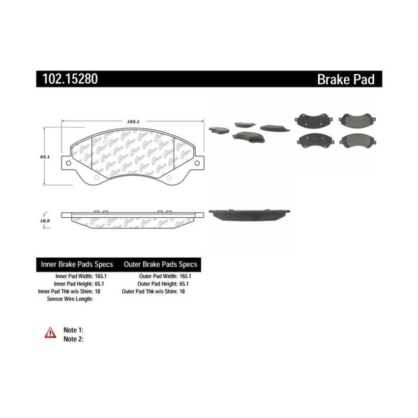 CENTRIC PARTS 102.15280 C-Tek Semi-Metallic Brake Pads with Shims