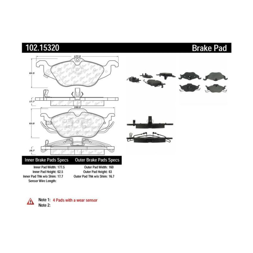 CENTRIC PARTS 102.15320 C-Tek Semi-Metallic Brake Pads with Shims