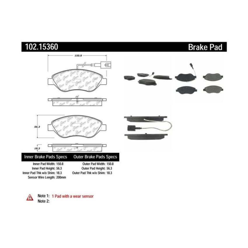 CENTRIC PARTS 102.15360 C-Tek Semi-Metallic Brake Pads with Shims