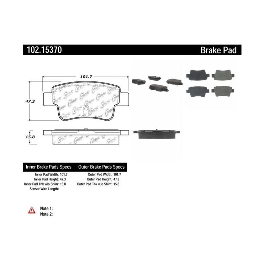 CENTRIC PARTS 102.15370 C-Tek Semi-Metallic Brake Pads with Shims