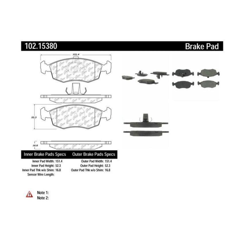 CENTRIC PARTS 102.15380 C-Tek Semi-Metallic Brake Pads with Shims