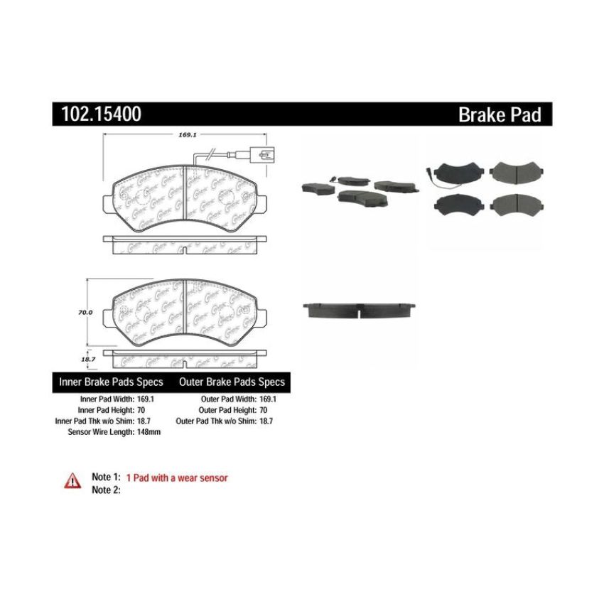 CENTRIC PARTS 102.15400 C-Tek Semi-Metallic Brake Pads with Shims