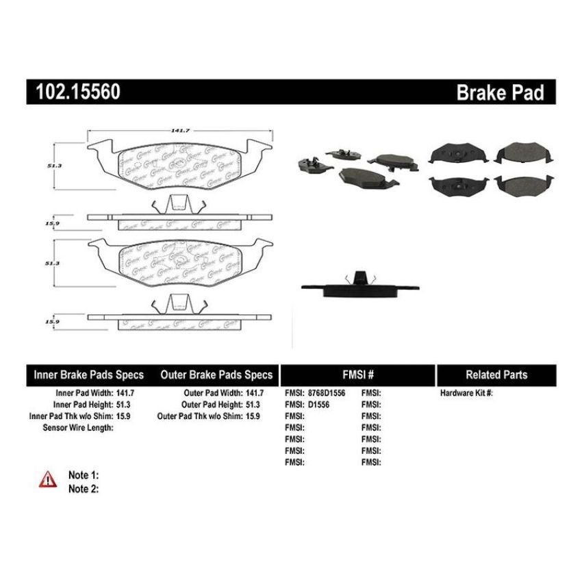 CENTRIC PARTS 102.15560 C-Tek Semi-Metallic Brake Pads with Shims