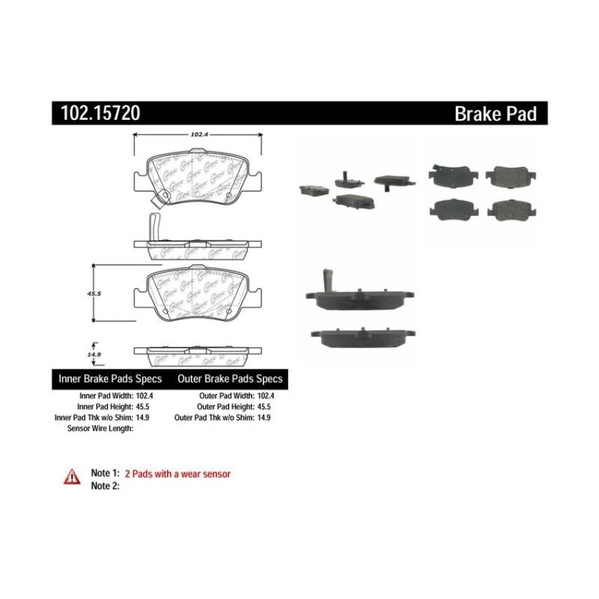 CENTRIC PARTS 102.15720 C-Tek Semi-Metallic Brake Pads with Shims