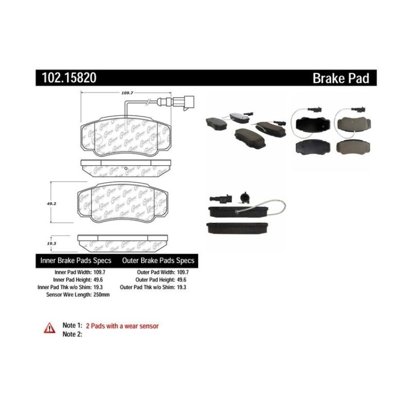 CENTRIC PARTS 102.15820 C-Tek Semi-Metallic Brake Pads with Shims