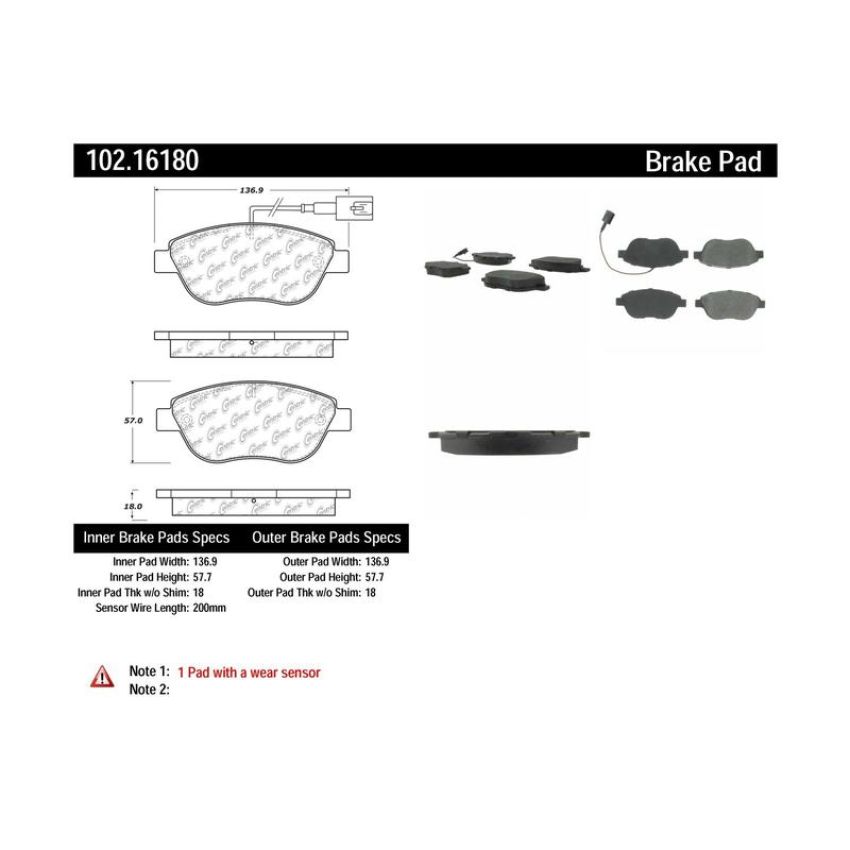 CENTRIC PARTS 102.16180 C-Tek Semi-Metallic Brake Pads with Shims