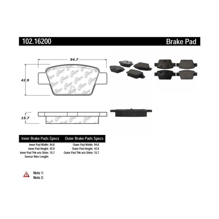 CENTRIC PARTS 102.16200 C-Tek Semi-Metallic Brake Pads with Shims